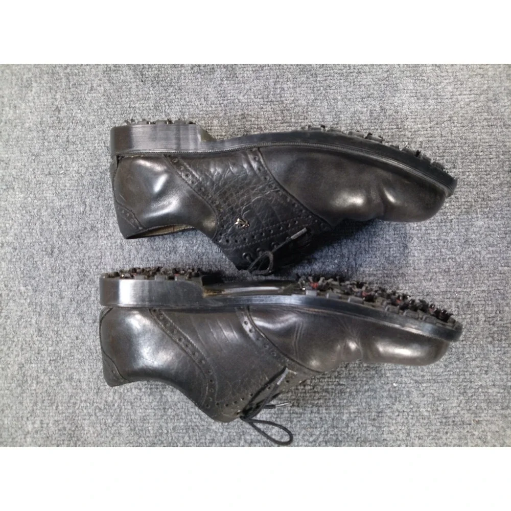 TRELKE Men's Black Leather Golf Shoes Soft Spikes EU 45 US 11-11.5 Lace Up